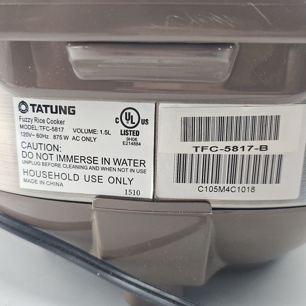 Tatung TFC-5817 8 Cup 1.5 L Rice Cooker & Steamer Tested! Clean! - Picture 9 of 10